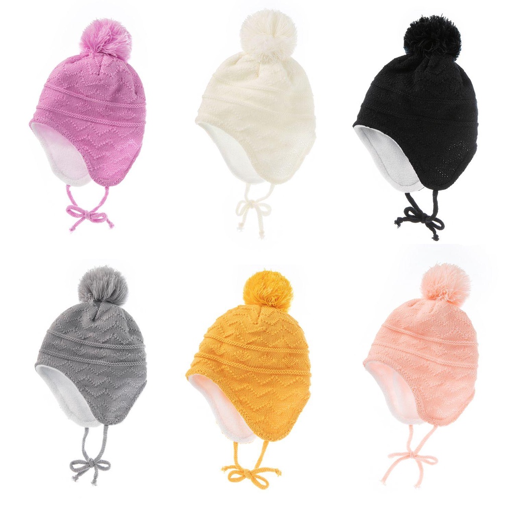 Set Găng Tay + Mũ Phối Bóng Lông Giữ Ấm Cho Bé 0-3 Tuổi