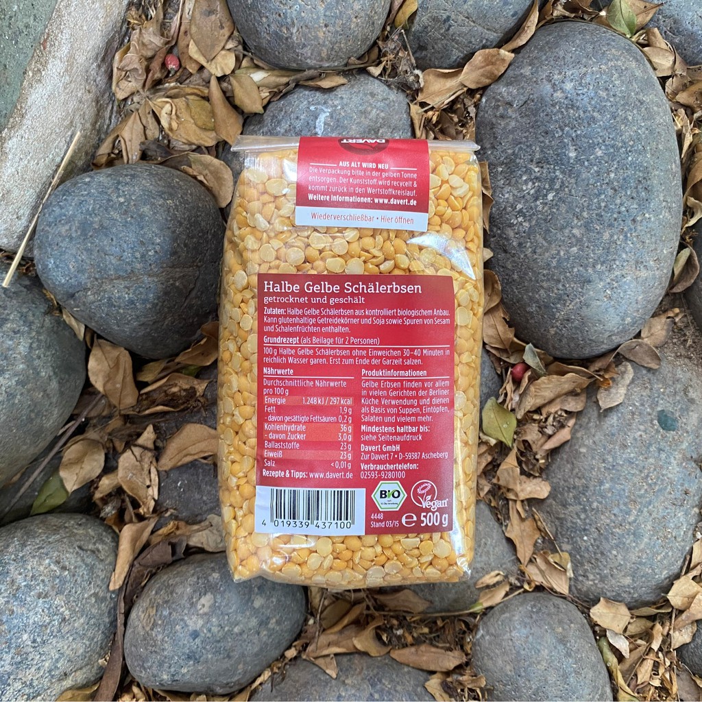 Đậu hà lan vàng tách đôi hữu cơ Davert 500g