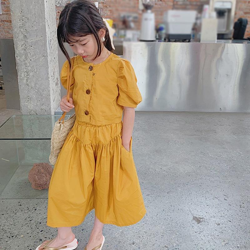 Bộ áo tay ngắn và quần ống rộng kiểu dáng thời trang mùa hè dành cho bé gái 90-130cm
