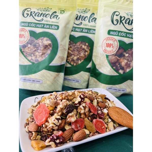 Granola ăn kiêng siêu hạt ngũ cốc giảm cân không đường ít yến mạch bổ sung dinh dưỡng premium 500g