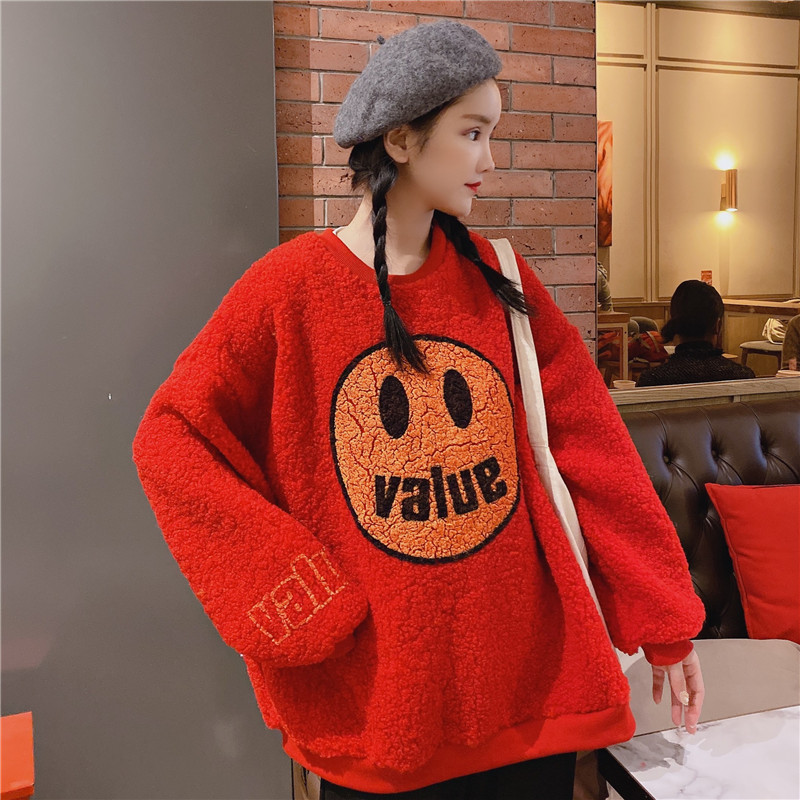 Áo Sweater Nhung Nữ Tay Dài Dáng Rộng Phong Cách Hàn Quốc