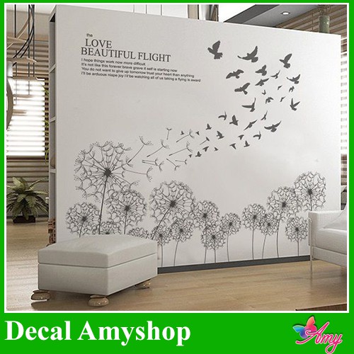 Decal dán tường ⚡ FREESHIP ⚡ Hoa bồ công anh đen 2 - MSP: DH071