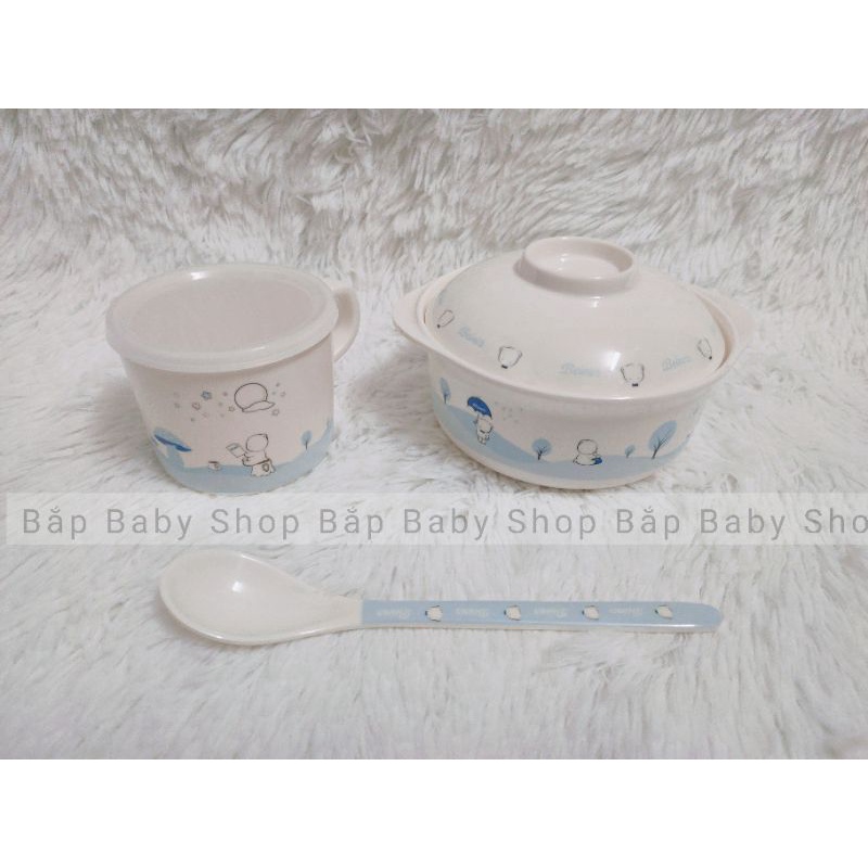 Cốc uống nước có nắp, thìa nhựa cho bé sơ sinh