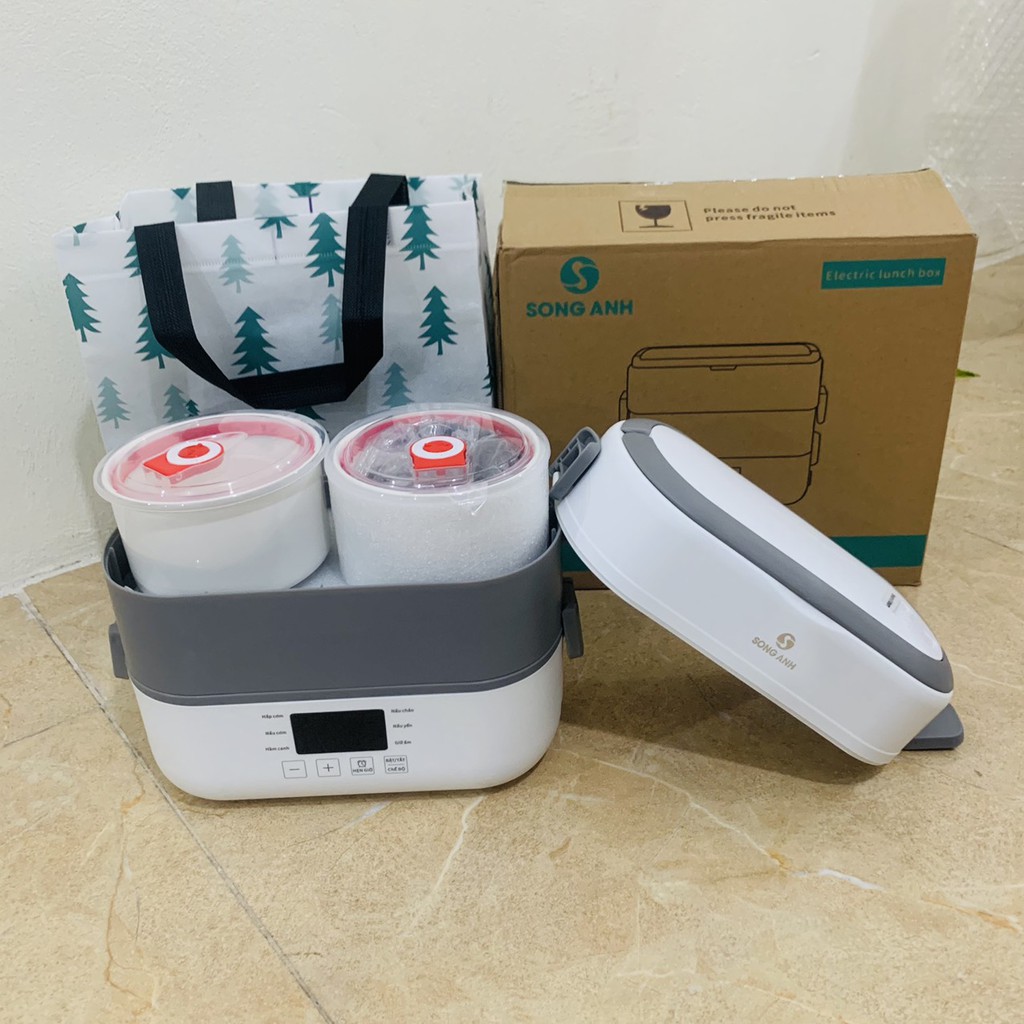 Hộp Cơm Cắm Điện Hâm Nóng 2 Tầng SONG ANH, Hộp Cơm Giữ Nhiệt Cao Cấp Bát Sứ