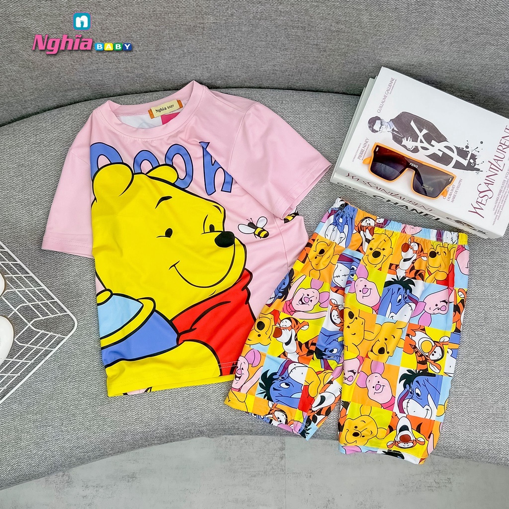 Set bộ thun lạnh 3d in hình hoạt hình siêu cưng NGHĨA BABY dành cho bé gái từ 17kg-34kg