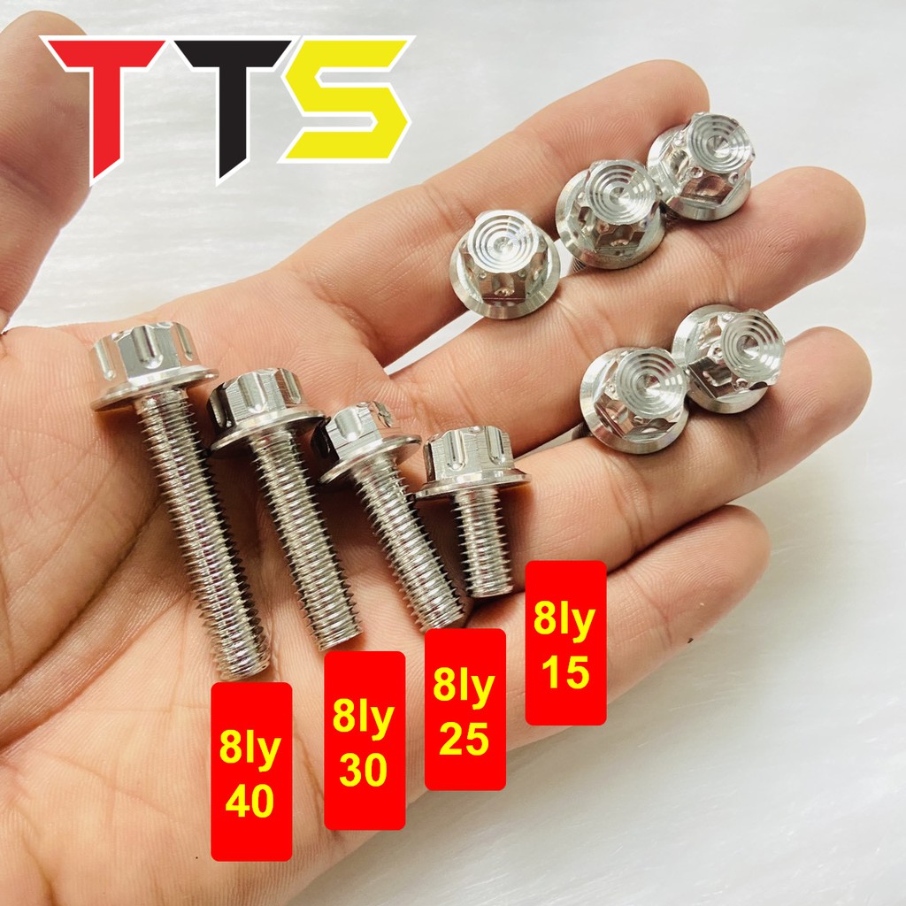 ( 8ly V2 ) Ốc 8LY Salaya V2  size 8ly15, 8ly25, 8ly30, 8ly40 lắp gác chân, treo pô, ghi đông xe máy