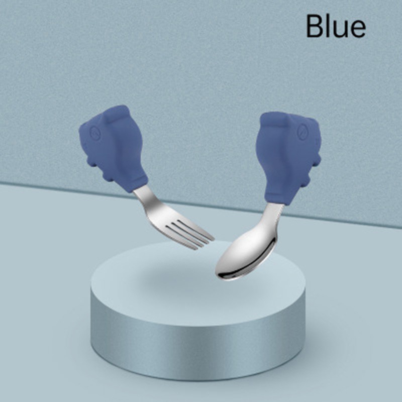 304 Stainless Steel Silicone Cartoon Handle Short Spoon To Eate Supplement Food Baby Training Tableware Spoon Fork Fitting