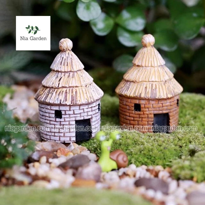 Mô hình tiểu cảnh ngôi nhà chòi lá thôn dã trang trí vườn chậu cây hồ cá Nia Garden N5