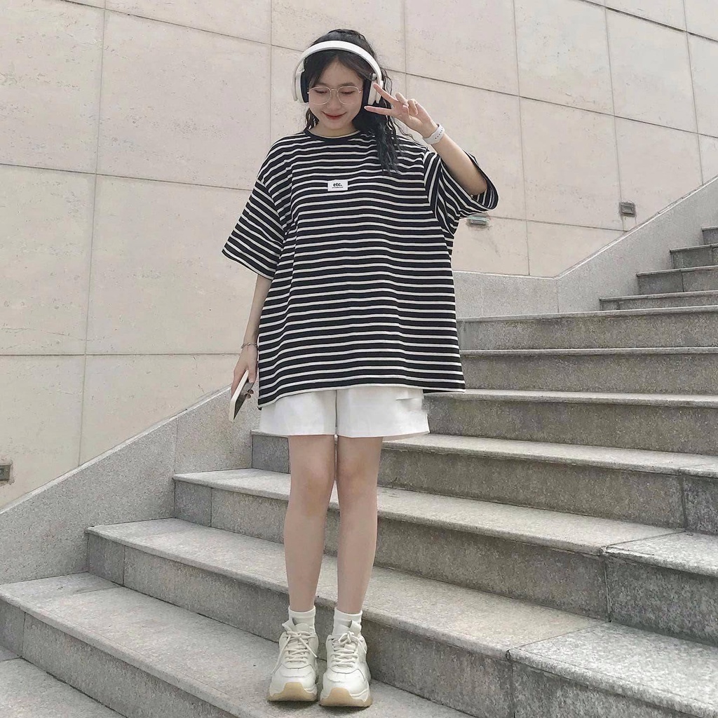 Áo Thun Nữ Tay Ngắn Kẻ Sọc JEM CLOSET Kiểu Dáng Unisex Thấm Hút Mồ Hôi Thoáng Mát BASEUS 10112