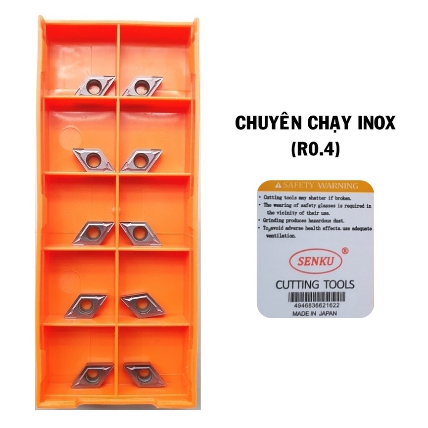 Mảnh chíp tiện DC07/DCMT07 góc mũi R0.4 cao cấp Senku Japan chạy sắt thép, inox, nhôm
