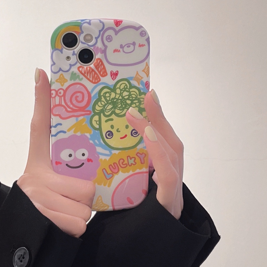 Ốp Điện Thoại Dẻo Họa Tiết Hoạt Hình Doodle Kèm Giá Đỡ Cho Iphone 12 pro max 11 pro max xs max xr x