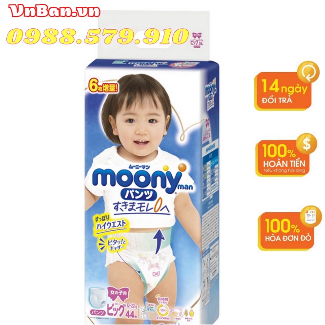 Bỉm - Tã quần Moony man bé gái size XL 44 thêm miếng (12-17kg) Hàng Chính Hãng Unicharm Cộng Miếng/Natural