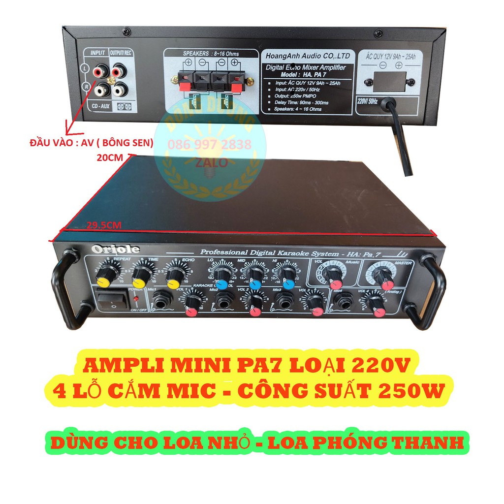 [Mã ELHACE giảm 4% đơn 300K] ÂM LY LIỀN KARAOKE ORIOLE PA7 - 220V