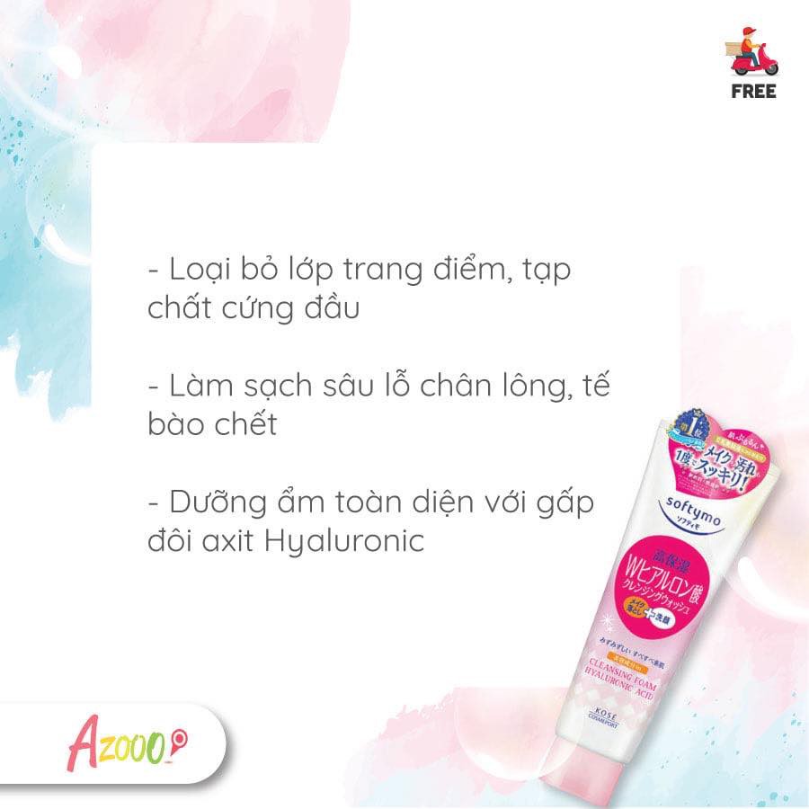 Sữa Rửa Mặt &amp; Tẩy Trang 2 trong 1 Kosé Cosmeport Softymo Cleansing Foam Hyaluronic Acid 190g[CÓ TEM CHỐNG HÀNG GIẢ]