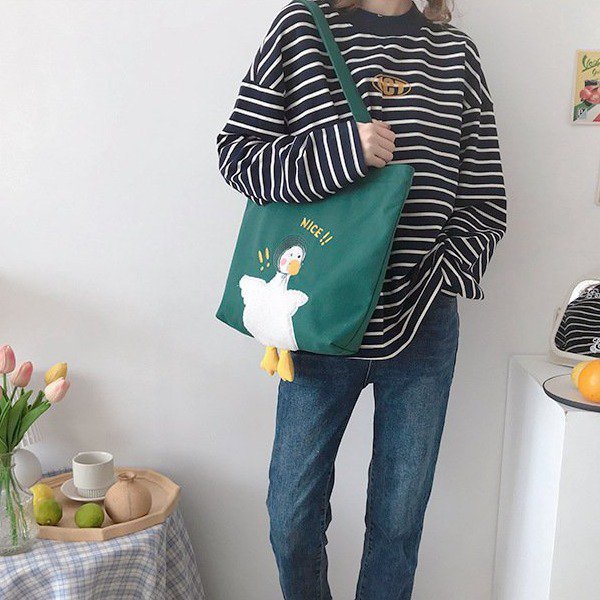 Túi tote thêu hình chú vịt cute