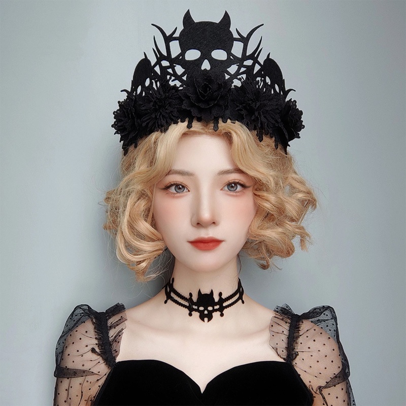 Băng Đô Cài Tóc Hình Vương Miện Phù Thủy Màu Đen Hóa Trang Lễ Valentine