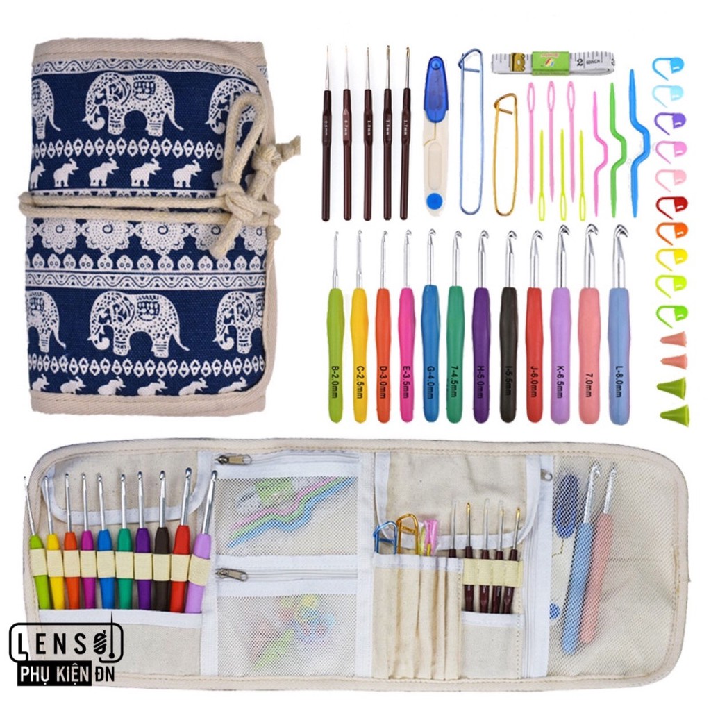 Bộ kim móc len full size và dụng cụ đi kèm đầy đủ