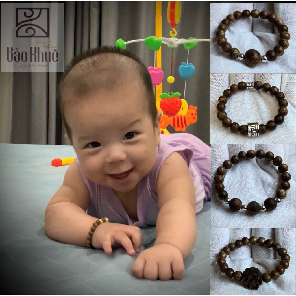 Vòng tay trầm hương cho bé - LÁ BÙA BẢO VỆ BÉ YÊU - bé ngủ ngoan,không giật mình quấy khóc,tránh gió độc & giữ ấm cơ thể