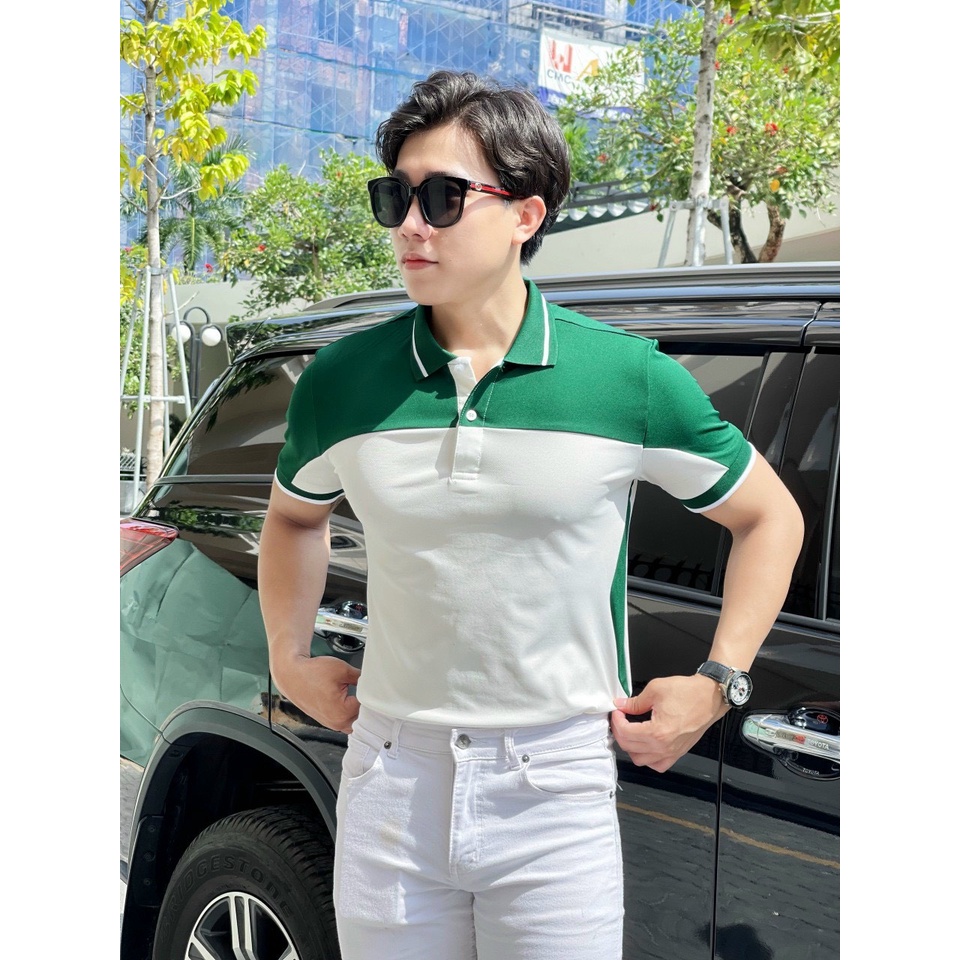 Áo Polo nam, Áo thun nam cổ bẻ phố màu, vải Poly cá sấu thoáng mát