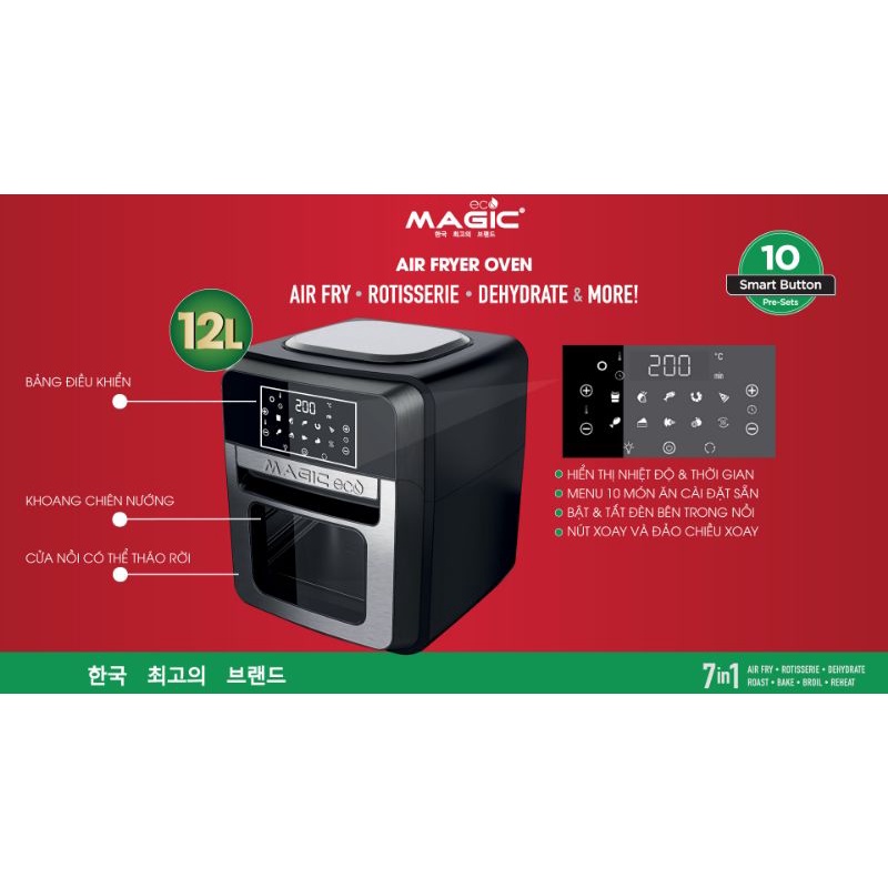 Nồi chiên không dầu cửa ngang kết hợp lò nướng Magic Eco M12 dung tích 12 lít