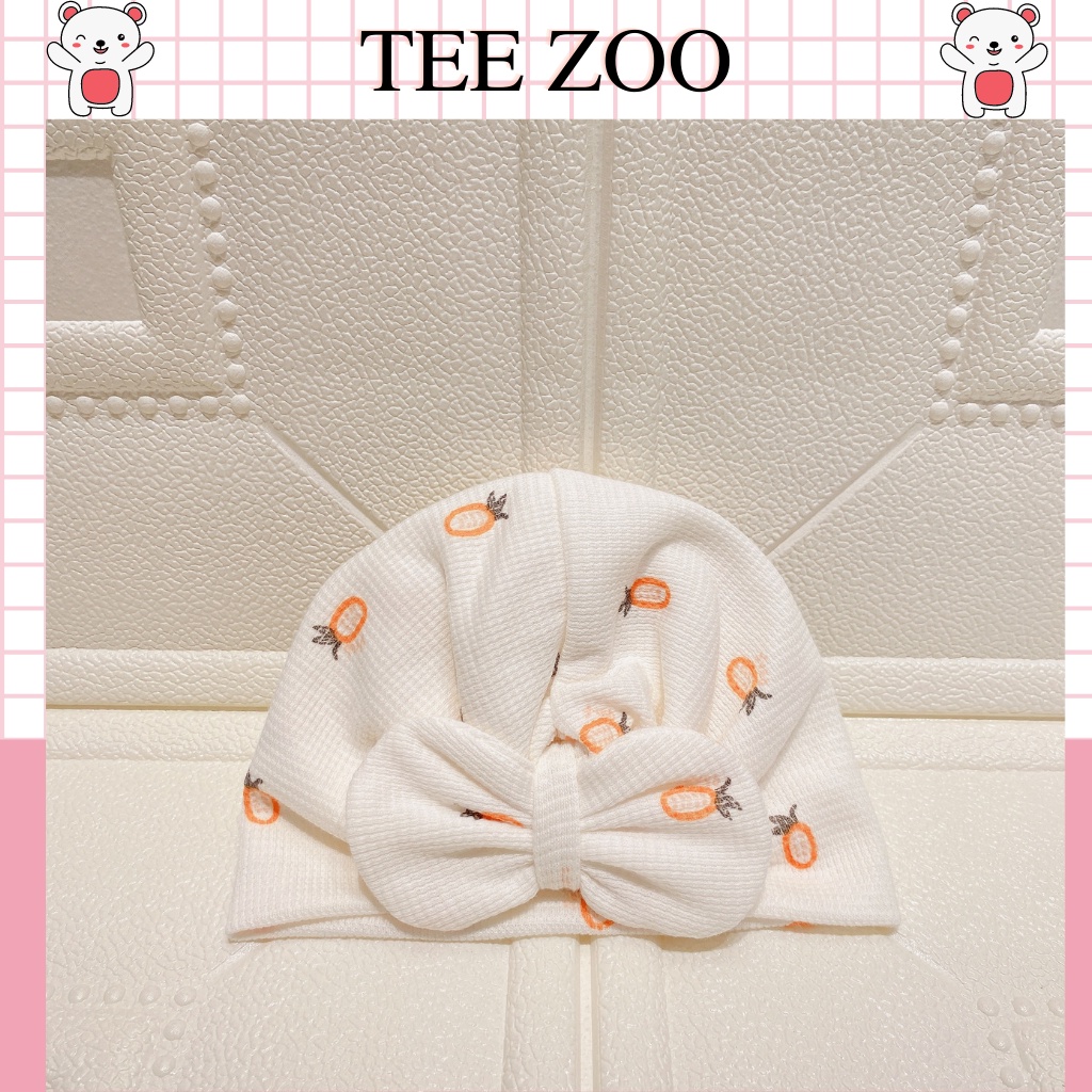 Mũ, nón turban đính nơ đáng yêu, dễ thương cho bé gái từ 6 – 10 kg trắng kem họa tiết quả dứa xinh xắn TEEZOO MTB144