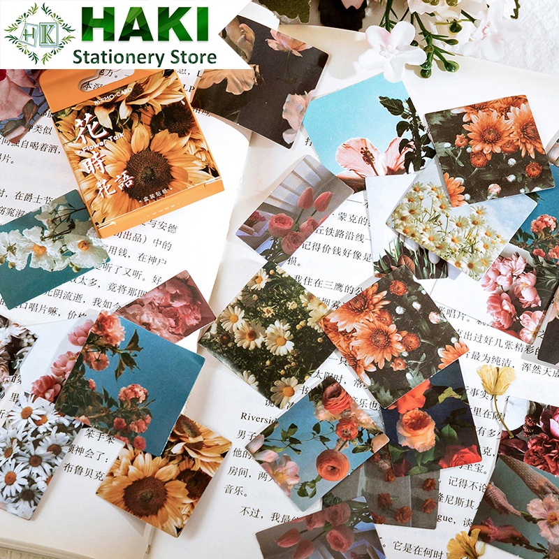 Sticker hoa cute dễ thương HAKI, 46 hình dán cute trang trí sổ bullet journal đẹp ST06