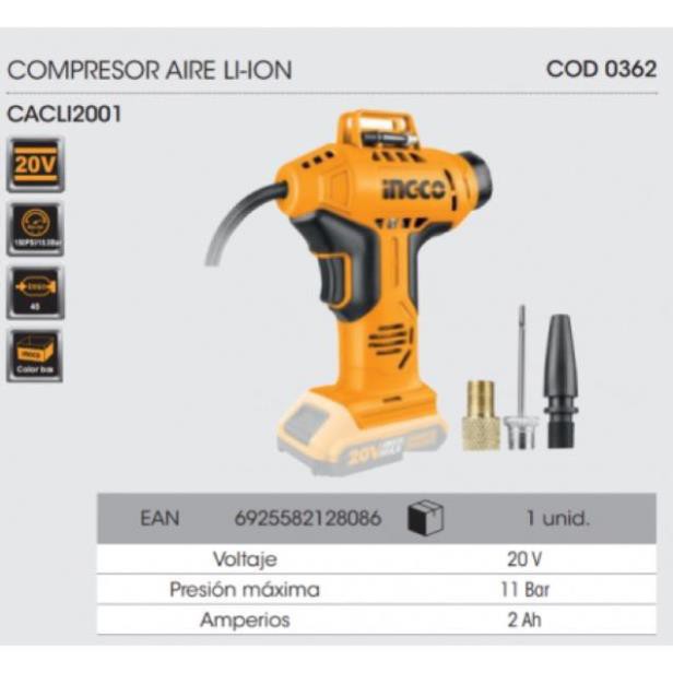 20V Máy bơm hơi cầm tay tự động dùng pin INGCO CACLI2001