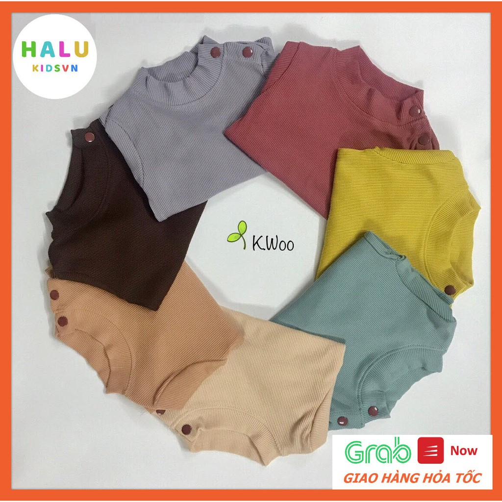 Bộ dài tay Kwoo gân tăm cài vai cho bé trai bé gái-Halukidsvn-BDG01