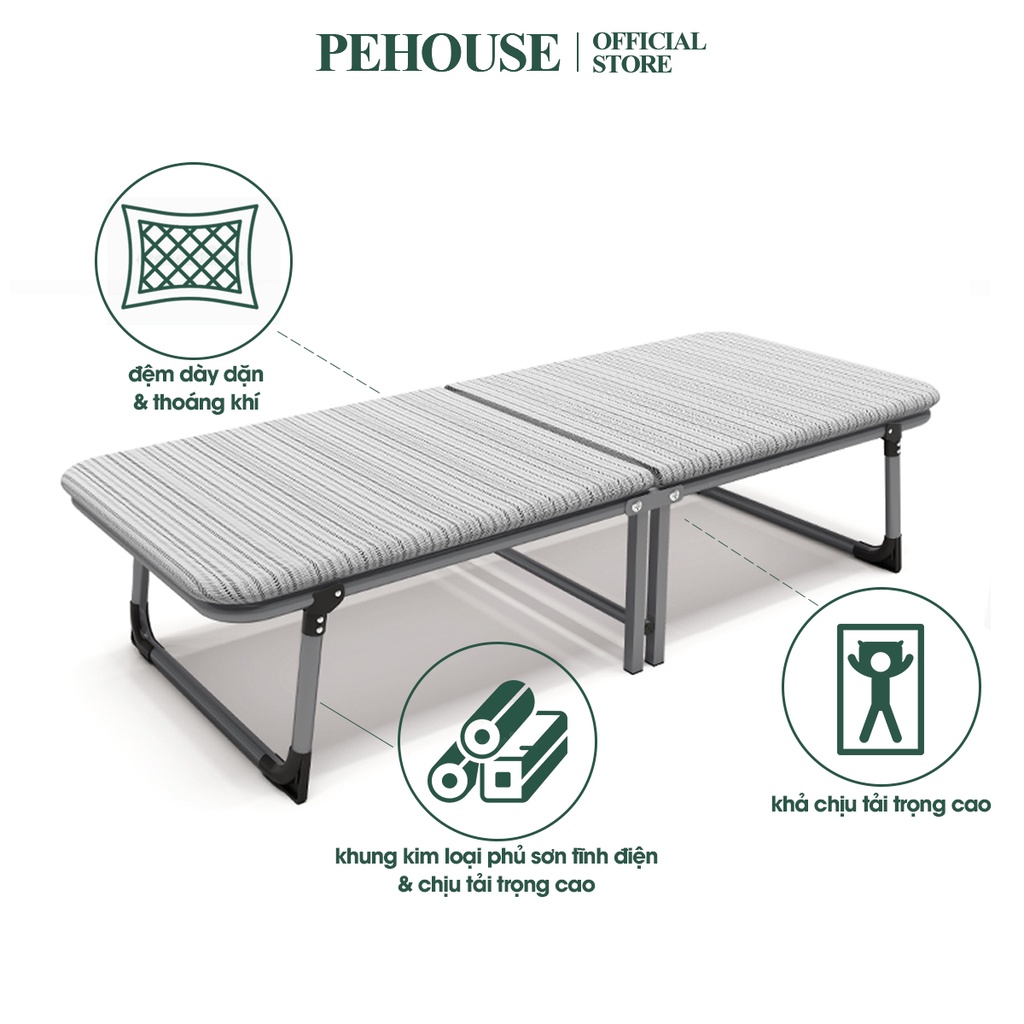 Giường xếp di động PeHouse 1 người, chịu tải 300kg, chân giường có bánh xe, sẵn đệm, gấp gọn chỉ dày 20cm - MBC2102