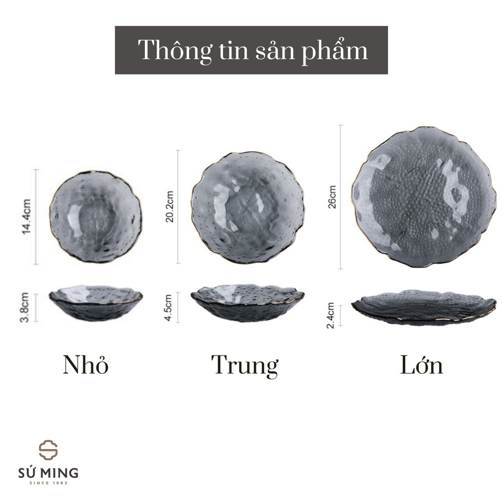 Đĩa Thuỷ Tinh Đẹp [NHẬT BẢN][VIỀN VÀNG] 3 màu sắc, chịu nhiệt cao cấp, vàng 18k