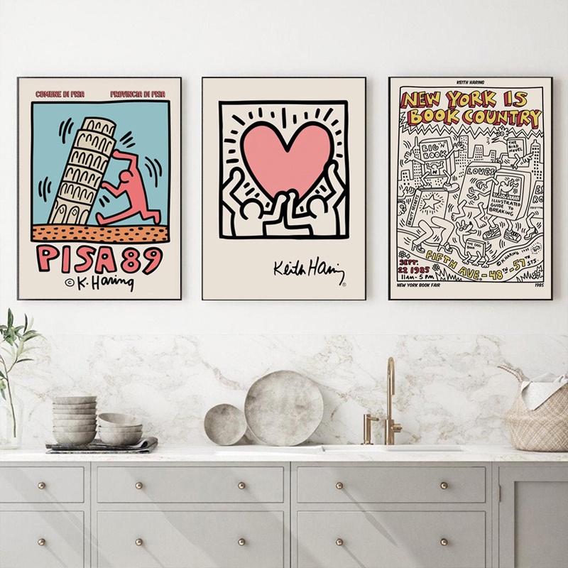 Tranh Vải Bạt Treo Tường In Hình Keith Haring Gallery Trang Trí Nhà Cửa