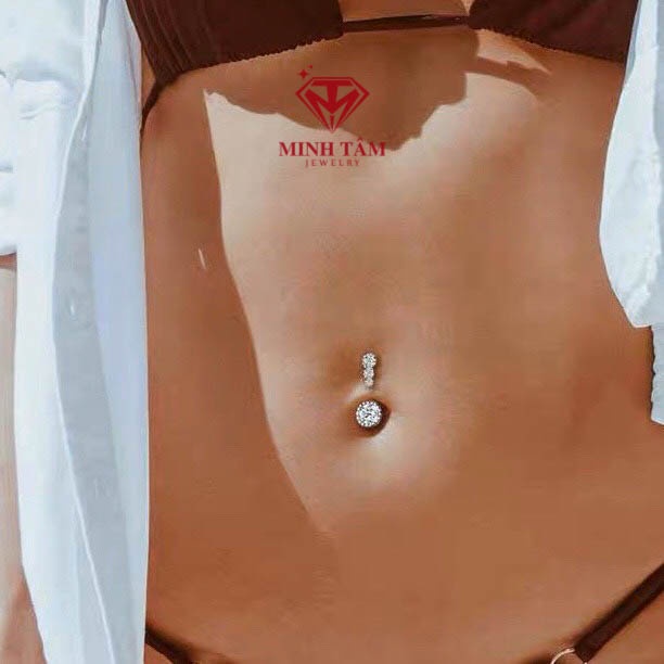 Khuyên rốn bạc 925 hình tròn đính đá, ren vặn 3 nụ tròn- Minh Tâm Jewelry