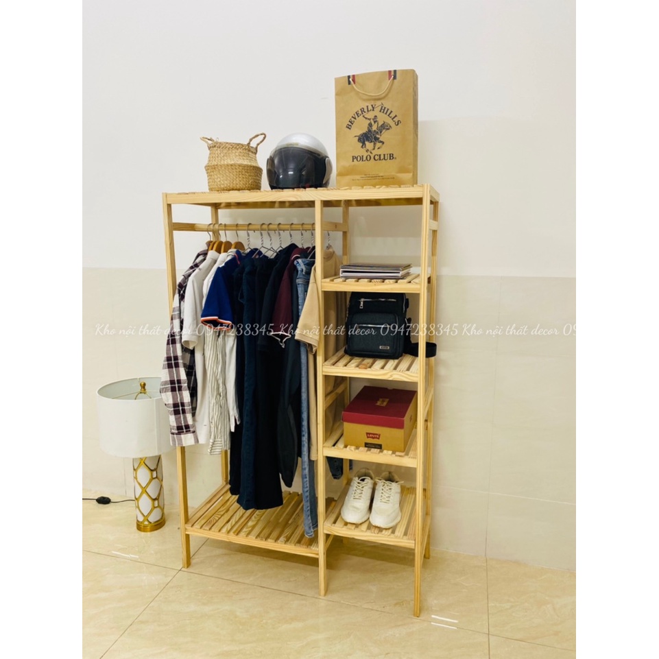 KỆ TREO QUẦN ÁO 2 BUỒNG / KỆ TỦ TREO QUẦN ÁO 2 NGĂN, GỖ THÔNG MỸ