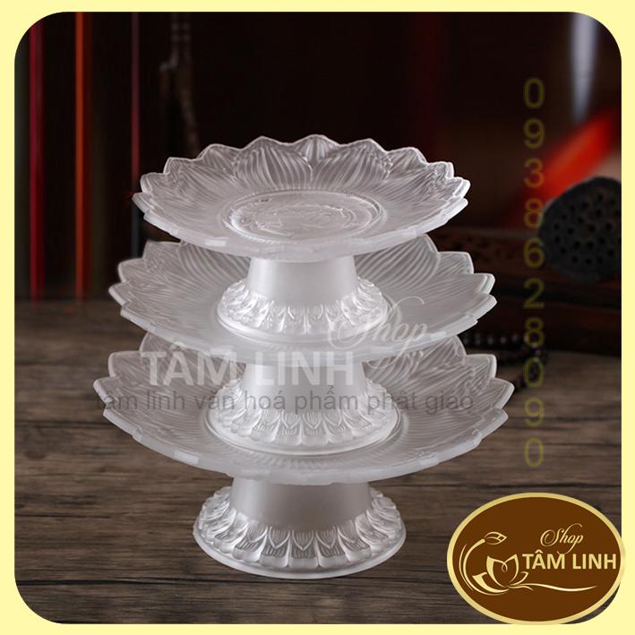 [Có sẵn] Đĩa Trái Cây Thờ Cúng Lưu Ly Trắng hàng đẹp hoa văn nổi trên sản phẩm