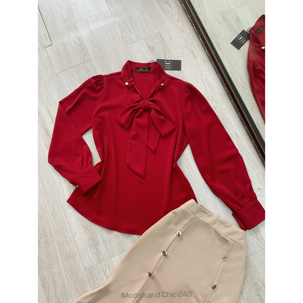 Set Áo sơ mi đỏ, chân váy kem S048 - Mimo Shop phân phối chính thức