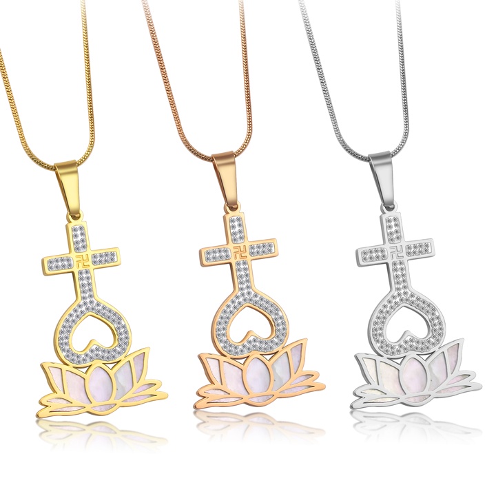 Dây chuyền Thiên Tâm cao cấp đế hoa sen đính full đá, cẩm xà cừ siêu đẹp, bền màu -Đem lại bình an may mắn cho người đeo