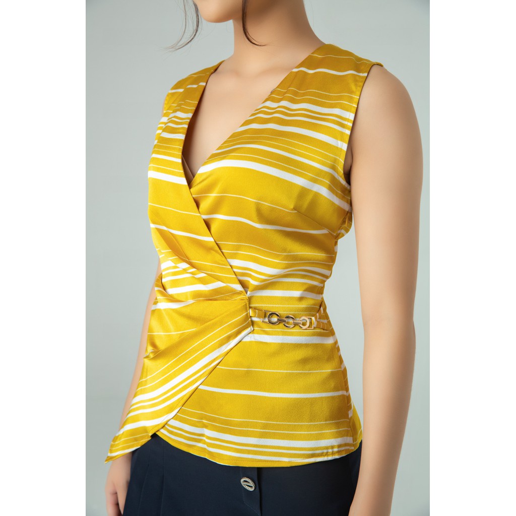 Áo sơ mi Peplum kẻ cam nữ IVY moda MS 15M5454