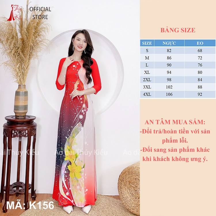Áo dài đẹp truyền thống tết nữ may sẵn thiết kế cách tân nền đỏ cam K156 mềm mại, co giãn, áo dài giá rẻ