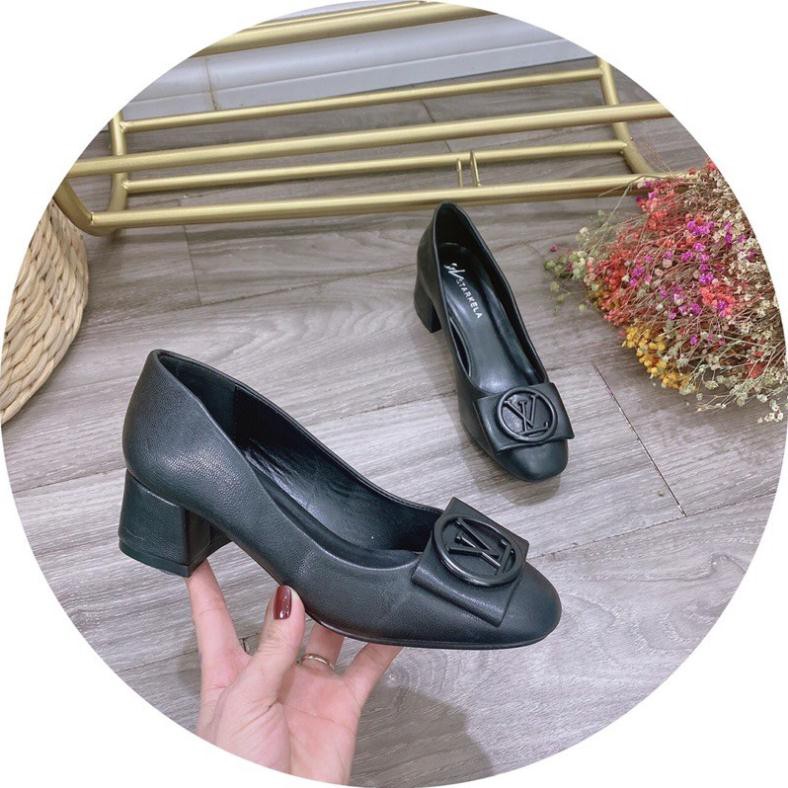 Giày nữ mũi tròn gót vuông 5cm da mềm êm chân