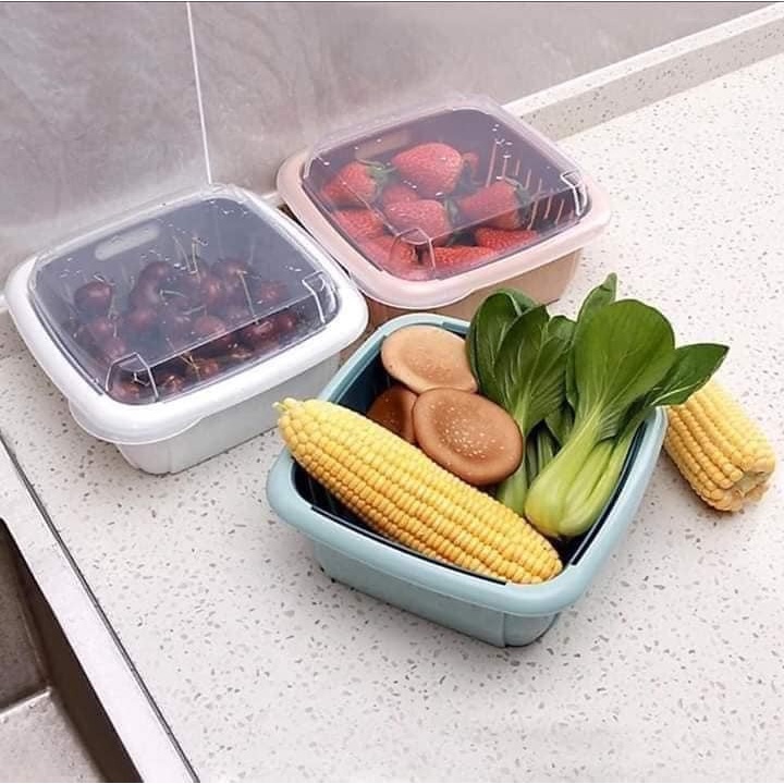Combo 2 rổ nhựa kèm chậu có nắp đậy - BX1701