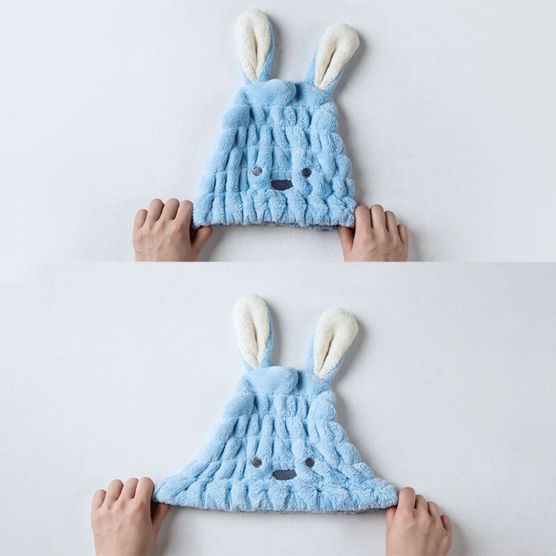 HO Cute Long Ear Rabbit Dry Hair Cap Shower Bath Towel Strong Absorbing Drying Ultra-Soft Hat Turban