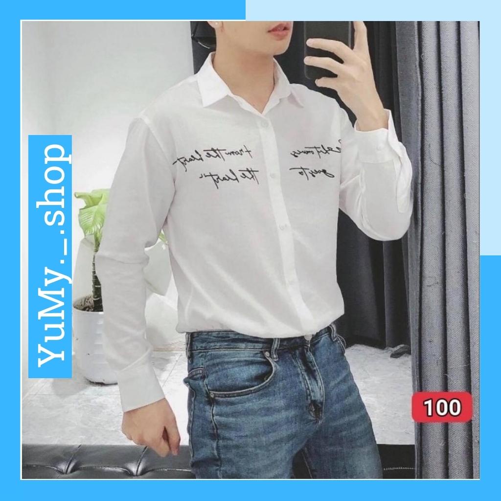 Áo sơ mi nam trắng thêu chữ chất lụa cao cấp, sơ mi không nhăn, thoải mái, dễ chịu, nhiều mẫu mới YuMy YM1