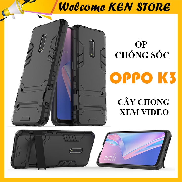 Ốp Lưng OPPO K3 💥𝐅𝐑𝐄𝐄 𝐒𝐇𝐈𝐏💥 Ốp chống sốc iRon Man Bảo Vệ Điện Thoại Có Chân Chống Xem Video - Màu Đen