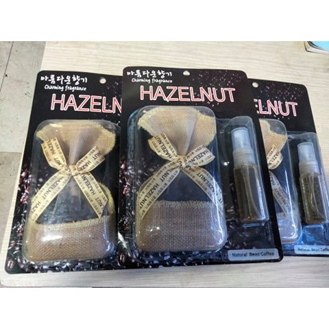 Túi Thơm Cafe Treo Xe Ô tô +Tinh Dầu Cà Phê Treo Xe Nguyên Chất HAZELNUT Khử Mùi Ô Tô Chống Say Xe Chính Hãng Korea