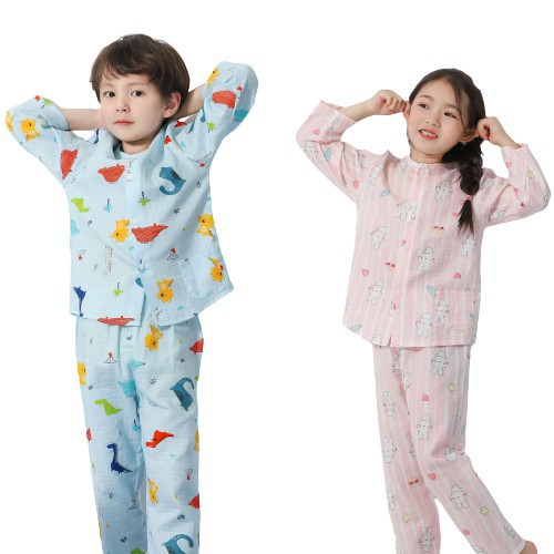 Bộ pijama dài tay mặc ngủ cho bé vải cotton xô hai lớp Áo Lá Homewear size 10kg-30kg  ྇