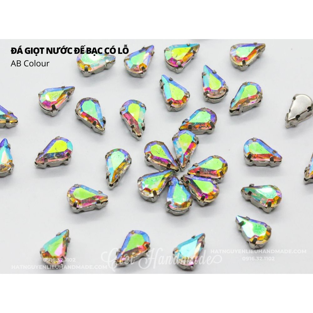 Set 10 hạt đá giọt nước nhọn đế bạc lỗ khâu link1/2 (màu 1-12) Cici Handmade chuyên hạt đá hạt pha lê hạt cườm hạt trang