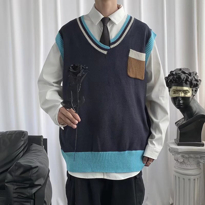 Áo Sweater Không Tay Cổ Chữ V Dáng Rộng Phong Cách Thời Trang Hàn Quốc Cho Nam Giới Có 2 Màu Size M-2XL