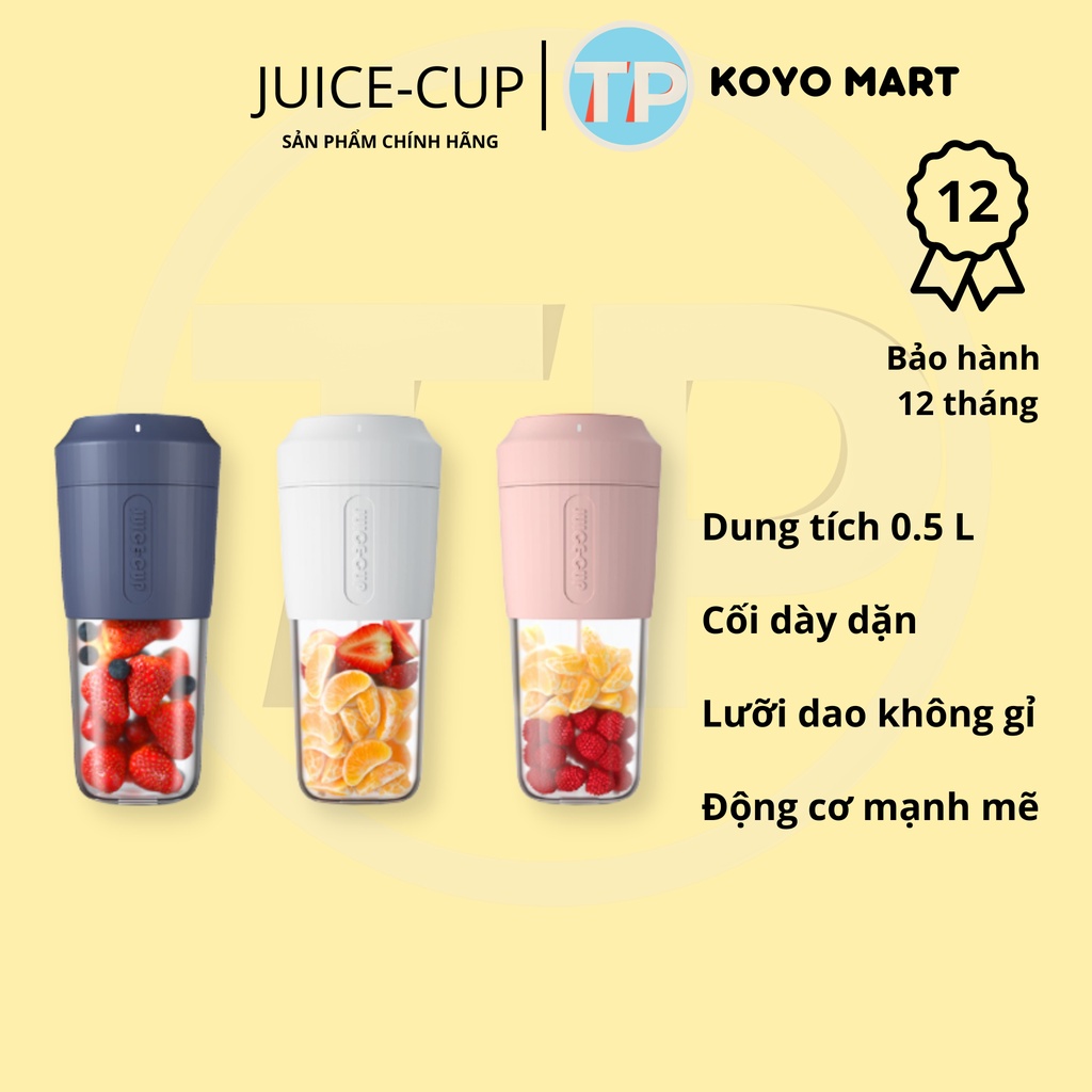 Máy xay sinh tố mini Juice Cup, dung lượng pin lớn 3000 mAh, 500ml, xay hoa quả