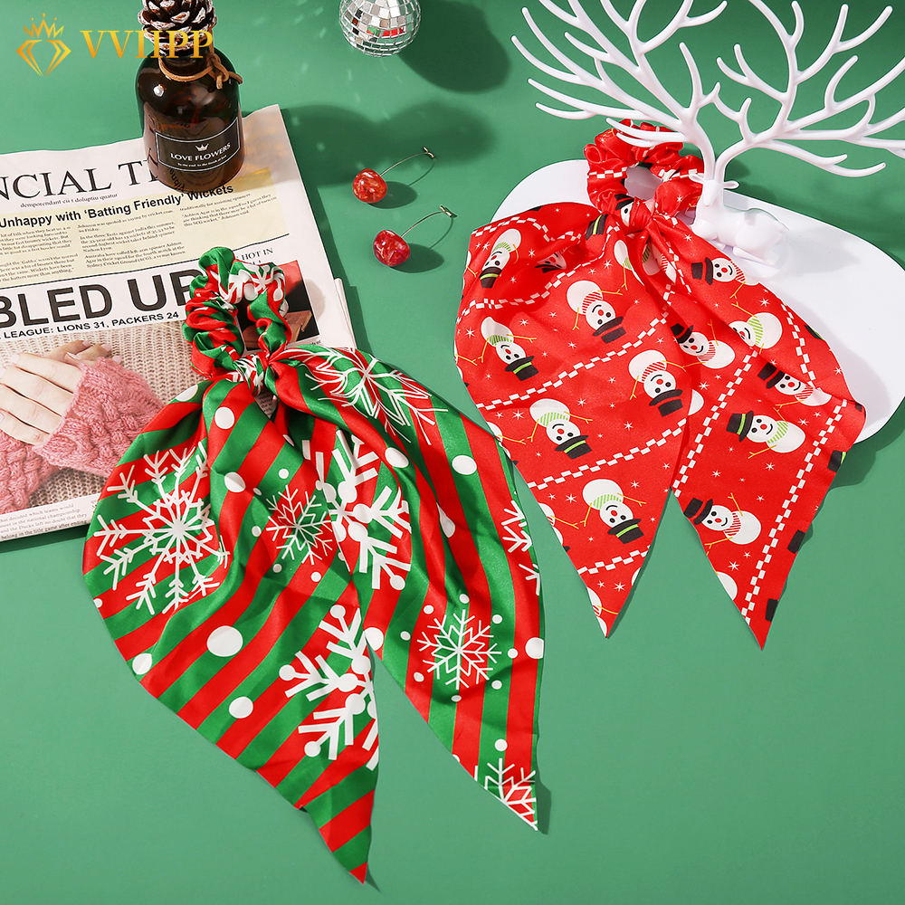 Dây Buộc Tóc Đuôi Ngựa Co Giãn Họa Tuyết Phong Cách Giáng Sinh Thời Trang Cho Nữ