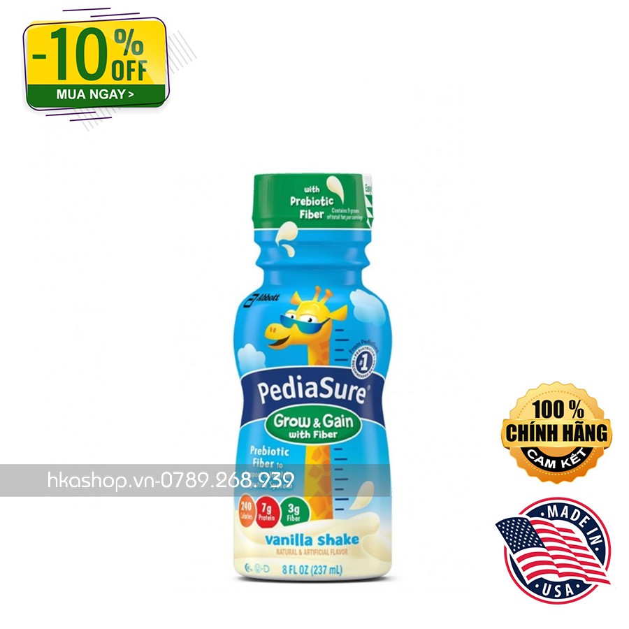 Sữa Pediasure nước Vani DHA, Dâu DHA, Fiber 237ml Mỹ- Thùng 24 chai Date mới